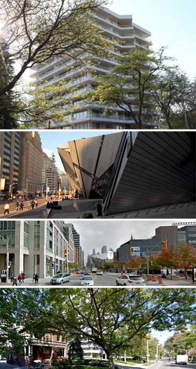 190 St. George condominium, a landmark Modernist building in the Annex, Toronto. Spacious suites feature floor-to-ceiling windows and wrap-around balconies.