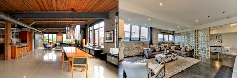Polished concrete floors, exposed brick walls, ten foot ceiling heights and large industrial style windows are features of  these hard lofts. Many of the units have private elevator access.