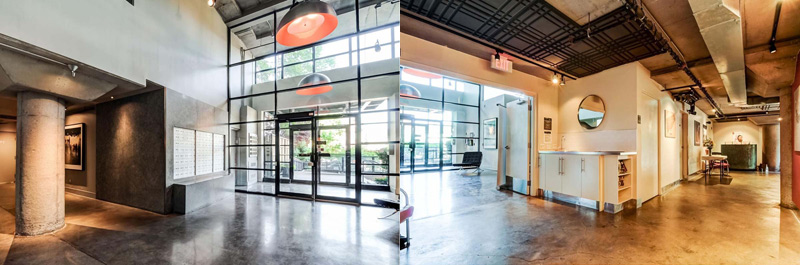 Brewery Lofts, a hard conversion of a CBC prop warehouse at 90 Sumach features 14-feet ceilings and large industrial style windows