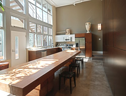 Open concept kitchen in converted loft apartment